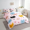 thumbnail image 3 of Castle Fairy Cute Cats 7-Piece Twin Bedding Sets for Girls Boys Children,Love Heart Print Bedding Comforter Set,Kawaii Pets Breathable Sheet Sets,Ultra Soft Home Decor, 3 of 8