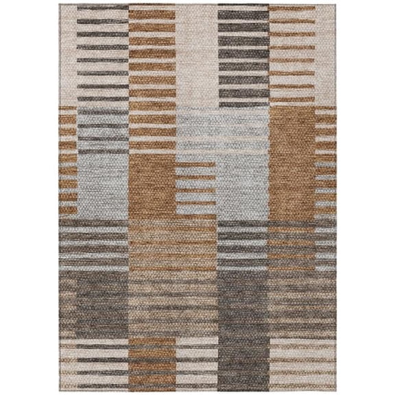 HomeRoots 581704 8 x 10 ft. Striped Washable Indoor & Outdoor Rectangle Area Rug, Chocolate & Gray