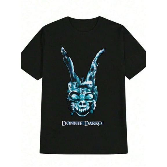 Men's Black Graphic T-Shirt - Donnie Darko Inspired Rabbit Skull Print, Casual Crew Neck, Short Sleeve, Summer Tee, Soft Polyester Fabric, Casual Summer Tee | Unique Fashion Tee | Smooth Texture