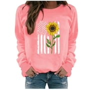 MOXIU Womens Floral Print Shirts Long Sleeve Pullover Creawneck Comfy Lightweight Blouses Loose Fit Plus Size Fall Tunic Tops Casual Oversize Sweatshirt