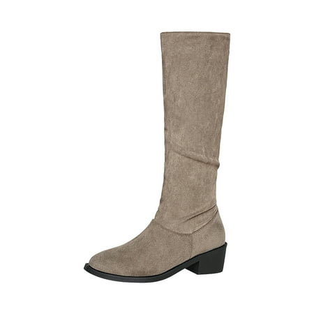 

Sexlip Women s Plus Size Knee High Boots Suede Slouchy Block Heel Appear Thin Boots Stretch Winter Booties Comfortable Warm Fashion Mid Calf Boots Brown 38