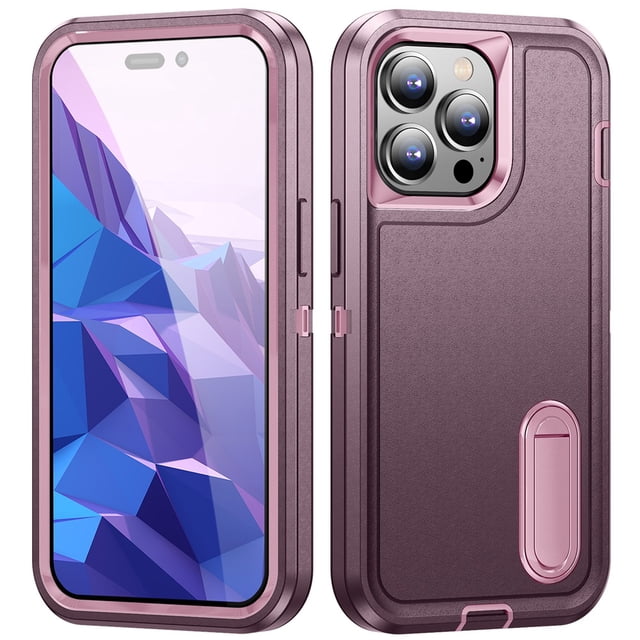 for iPhone 15 Pro Case, iPhone 15 Pro Phone Case with Built in Kickstand, Shockproof/Dustproof/Drop Proof Heavy Duty Military-Grade Rugged Protective Cover for iPhone 15 Pro,Purple,For iPhone 15 Pro