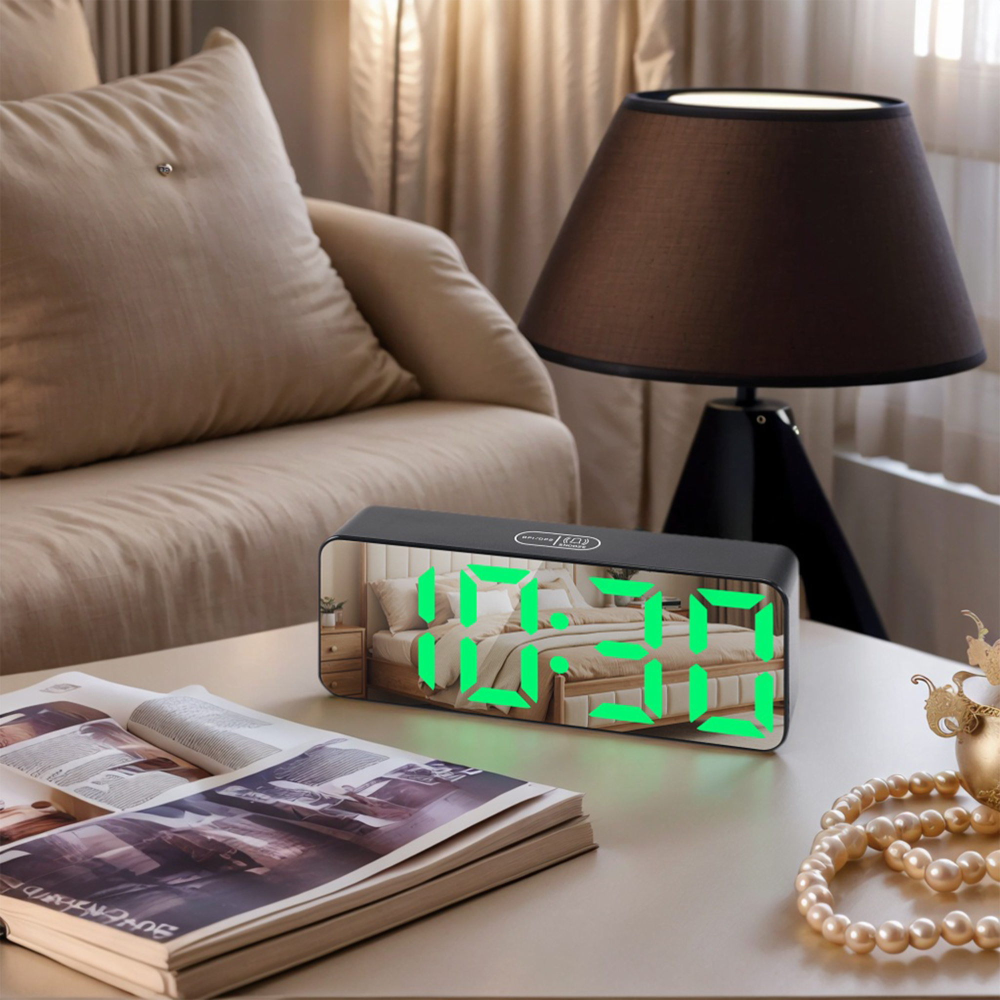 Unique Bargains Digital Alarm Clock Black Housing With Green Light 5.5"L x 1.2"W x 2.2"H
