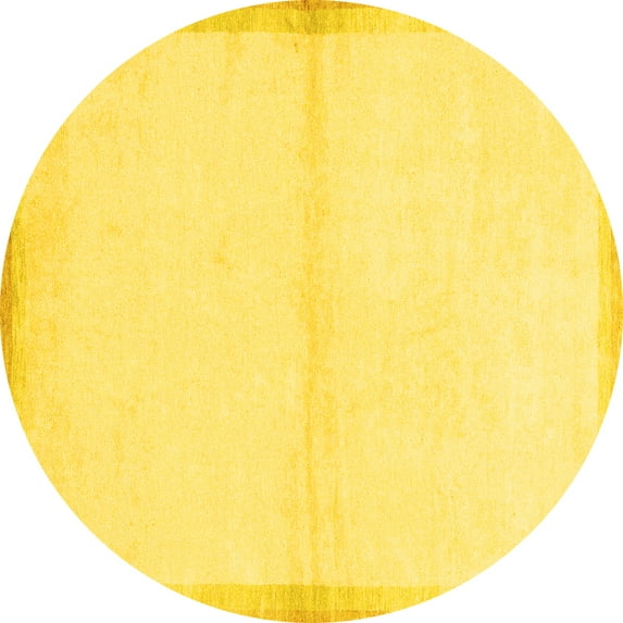 Ahgly Company Machine Washable Indoor Round Solid Yellow Modern Area Rugs, 4' Round