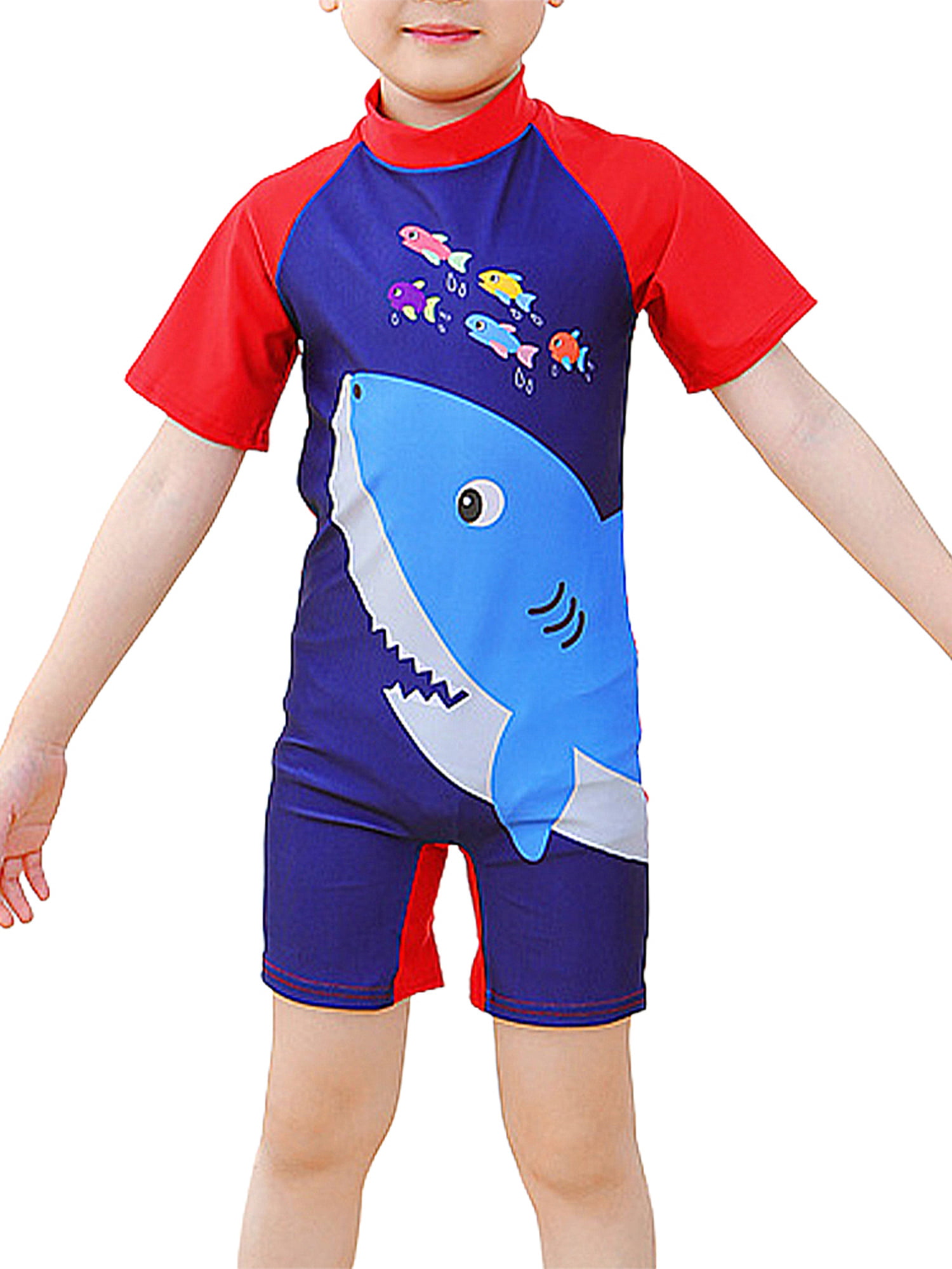 ICECTR Toddler Baby Boys Kid Swimsuit Cartoon Dinosaur Zipper Bathing Suit Caps 2Pcs Summer Beachwear 