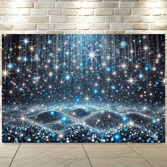Shiny Blue Black Glitter Backdrop Silver Light Spots Navy Blue Sequin Bokeh Photography Background Birthday Bridal Shower Wedding Party Decorations Banner Supplies Photo Booth Props