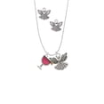 thumbnail image 2 of Delight Jewelry Silvertone Hot Pink Tropical Drink Silver tone Guardian Angel Charm Necklace and Stud Earrings, 2 of 4