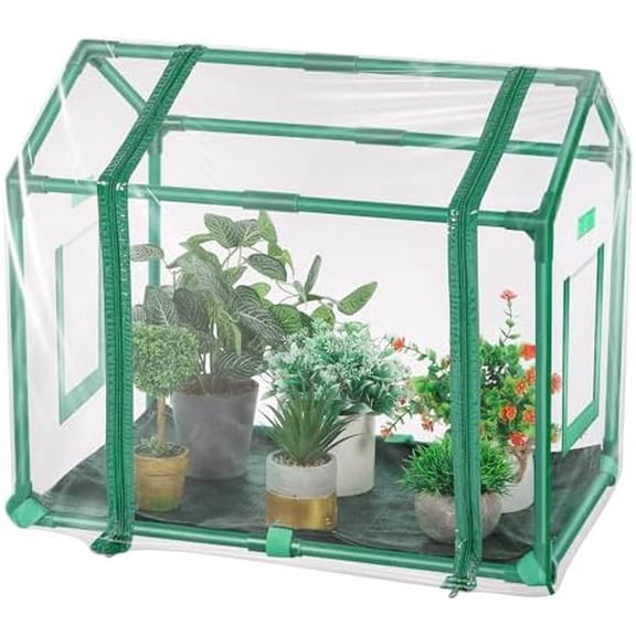 Mini Greenhouse with Potting Mat for Indoor Plant, Heavy Duty Portable Green House with Waterproof Pot Pad for Small Plants, Clear Small Plant Tent for Seed Humidity (Green)