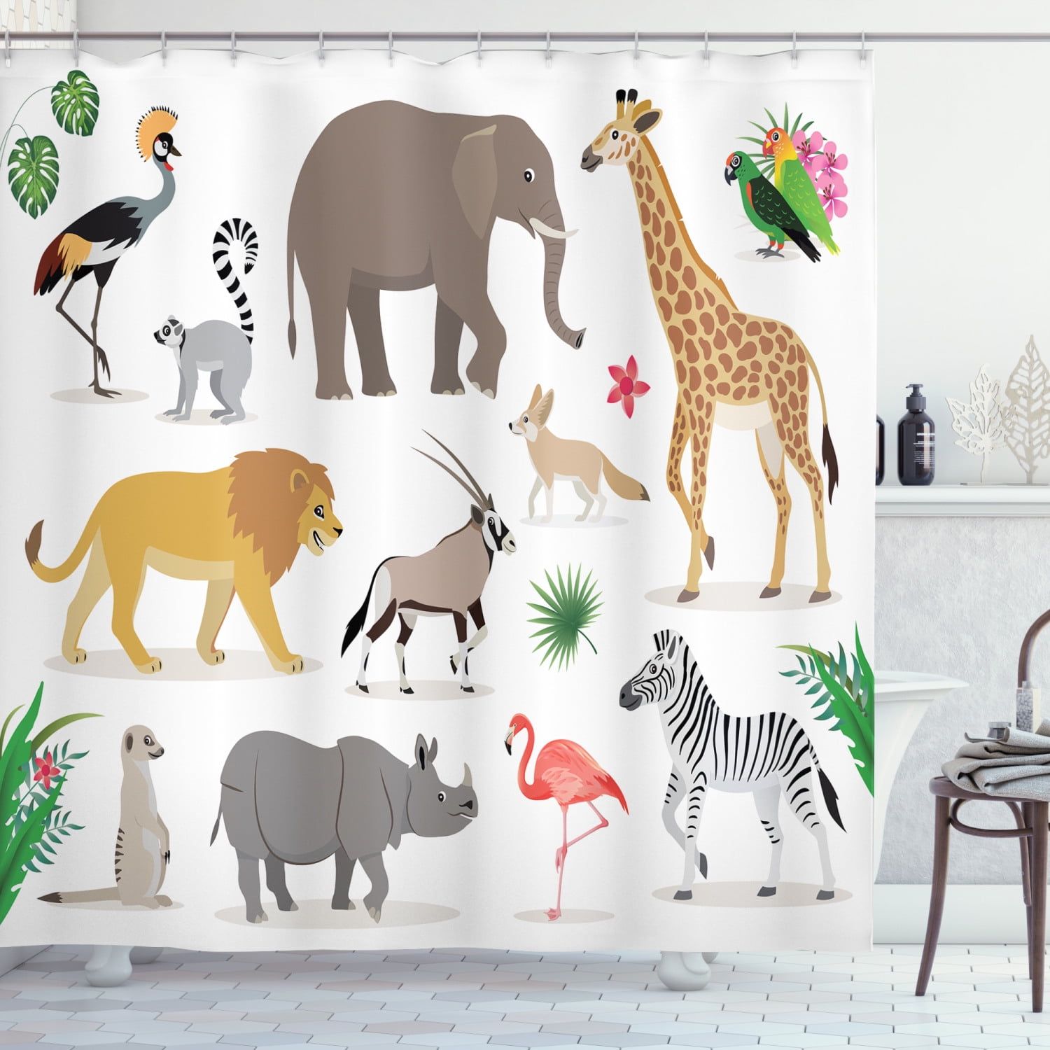 Wild zebra and giraffe Shower Curtain Bathroom Decor Fabric & 12hooks 71*71inch 