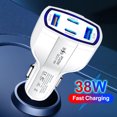 thumbnail image 3 of Cargador rápido de coche Adaptador de corriente para automóvil 4 en 1 QC3.0 18W 2USB + 2PD Toma de cargador 12-30V (Blanco), 3 of 9