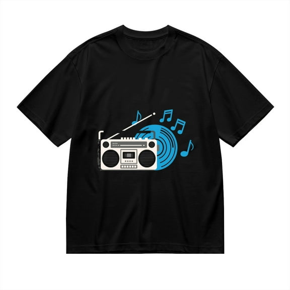 Black T Shirts for Men, Retro Radio With Music Notes Graphic Mens Graphic Tees, 24846319,S