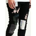 thumbnail image 5 of Crysp Denim Men's Embroidered Floral Patchwork Distressed Rip Skinny Fit Jeans (34, Black), 5 of 5