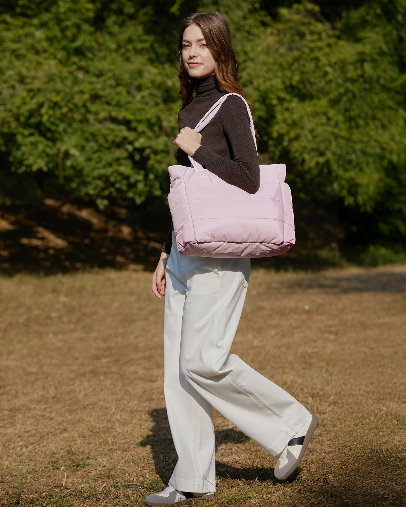 Puffer Tote Bag for Women, Nurses - Multi-Pocket Lightweight Bag for Work - Quilted Handbag for Travel and Gym