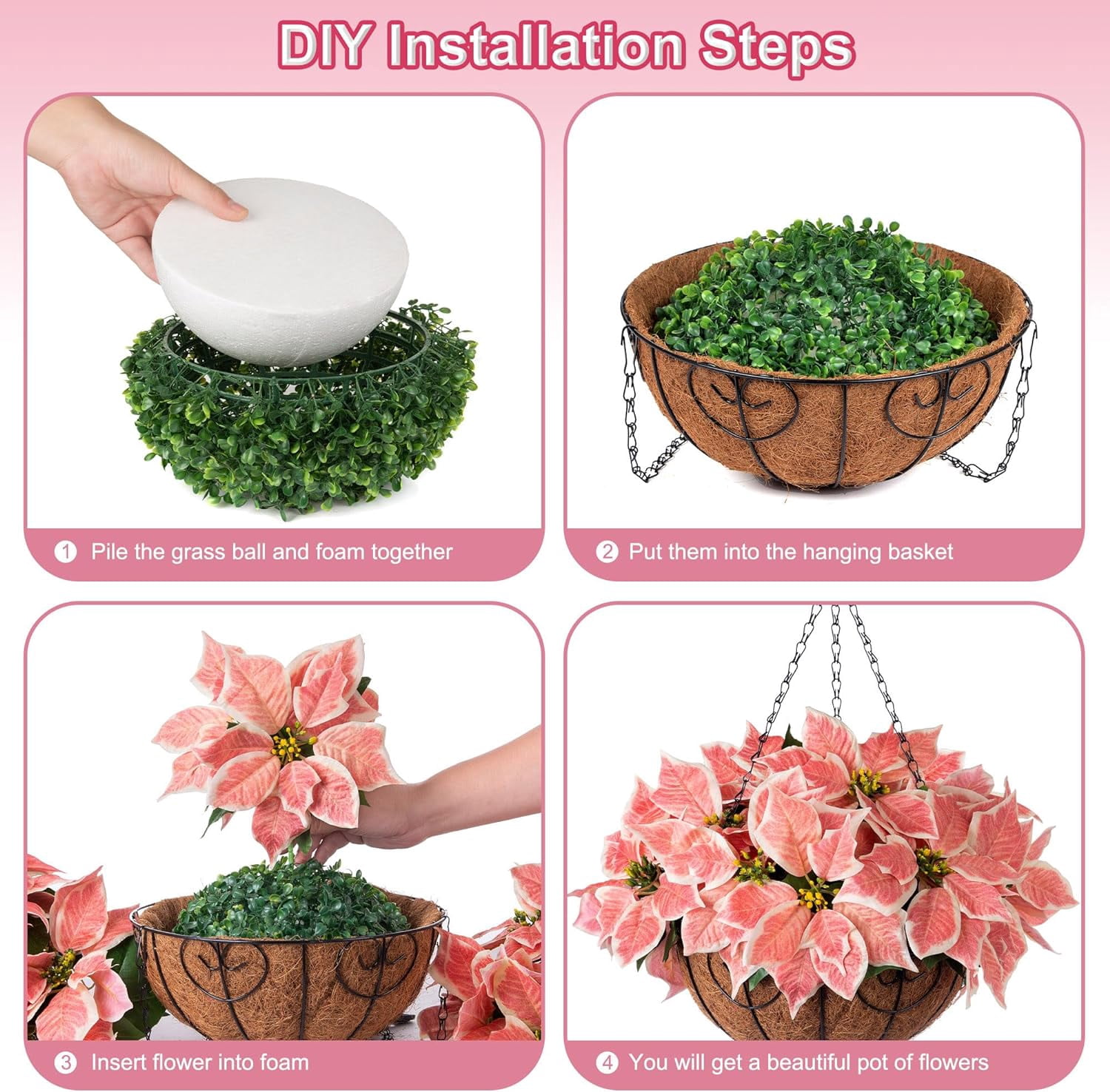 Artificial Christmas Flowers Hanging Basket for Outdoors Indoors Courtyard Decor,Silk Poinsettia Flower with 12 inch Flowerpot,Fake Floral Arrangement Ornaments Xmas Holiday Favor(Salmon)