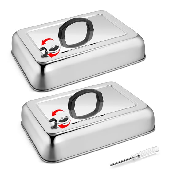 Walchoice 2PCS Basting Cover Melting Dome, Rectangular Stainless Steel Cheese Melt Lid with Adjustable Vent, Steam Cover for for Outdoor Flat Top Grill - 13” x 9.8”