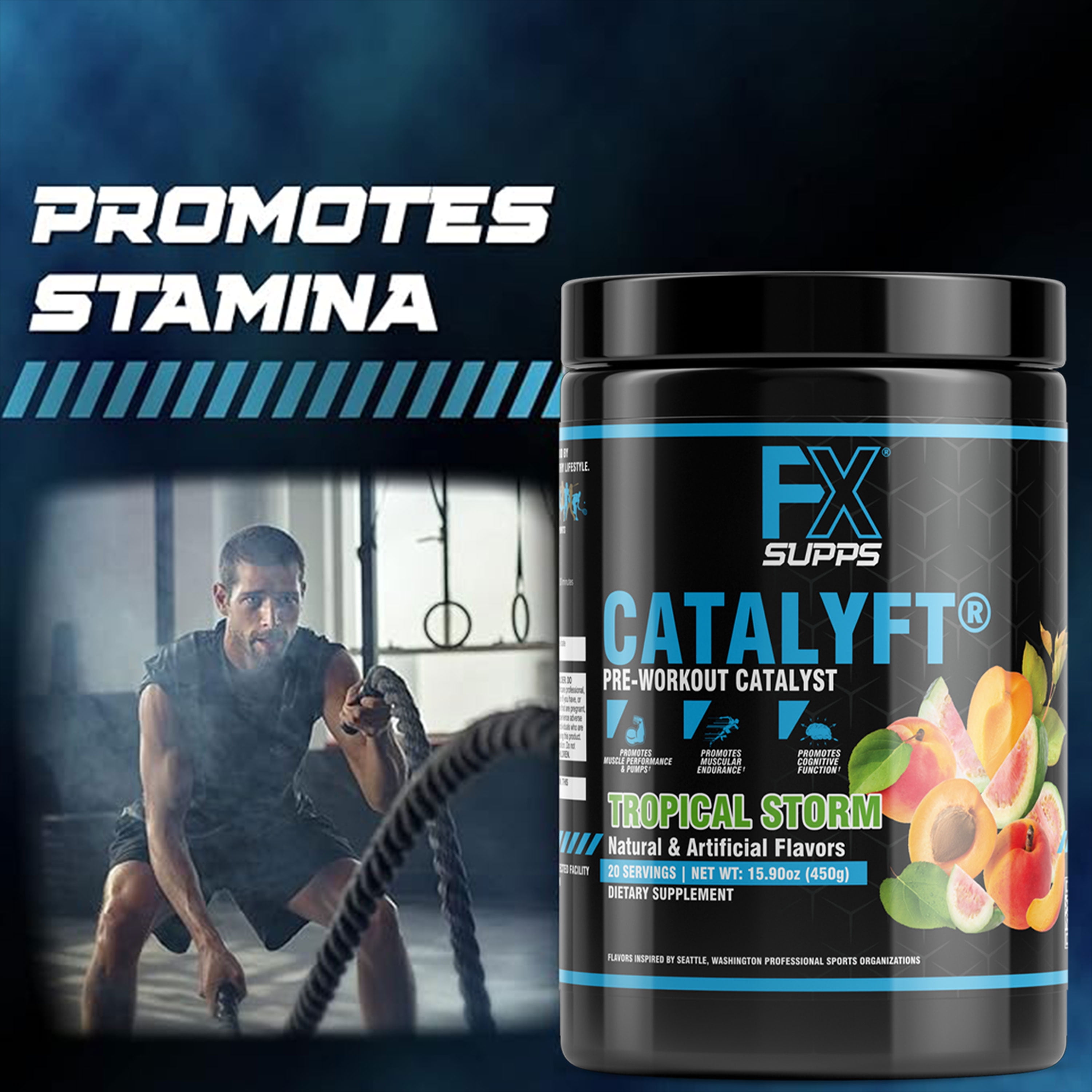 FX Supps Catalyft Pre Workout Powder, 20 Servings - Tropical Storm