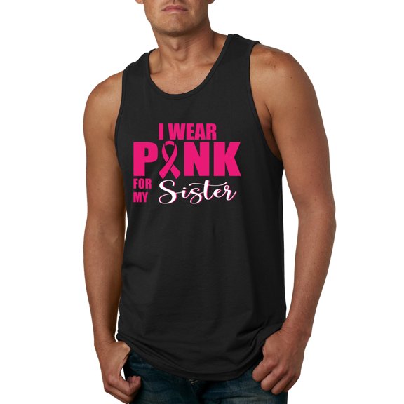 I Wear Pink for My Sisiter Survivor Awareness Mens Graphic Tank Top, Black, Small