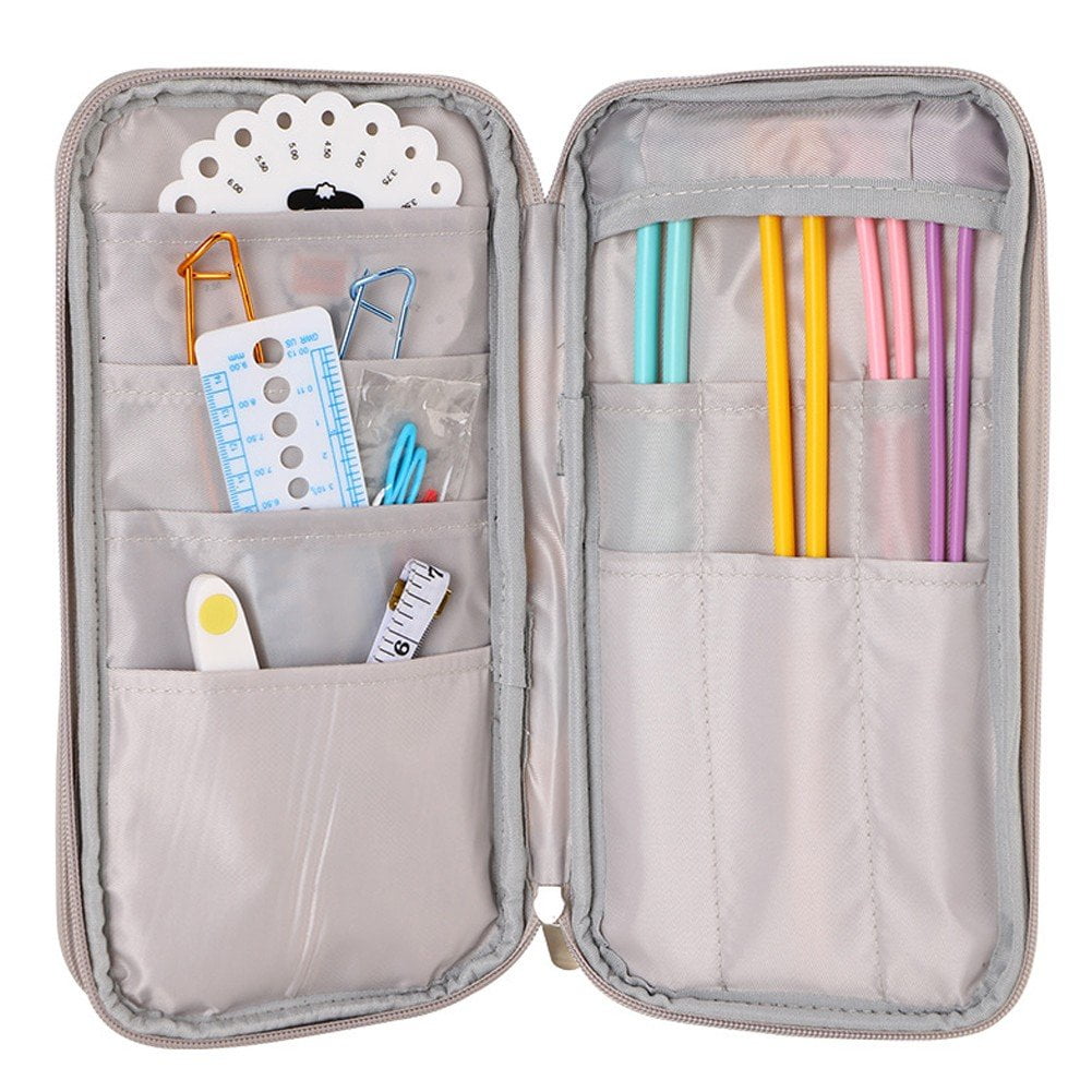 Knitting Needles Case, Crochet Hook Case, Double Layer Zipper Storage, Crochet Storage Bag, Rectangle Knitting Needle Case, Easy to Carry on