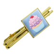 thumbnail image 1 of Cute Cupcake Vanilla Cherry with Sprinkles Square Tie Bar Clip Clasp Tack- Silver or Gold, 1 of 4