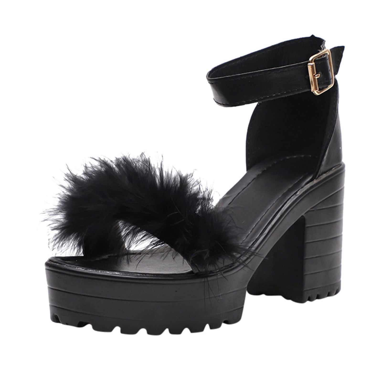 fvwitlyh Womens Sandals Leather Multi Buckle Ankle Strap Platformform ...