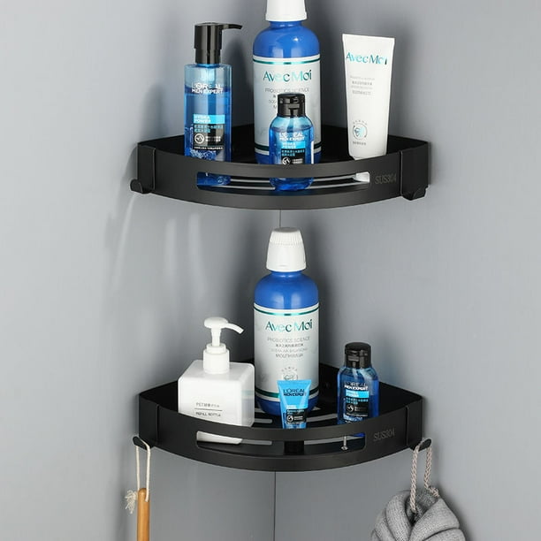 Estante para ducha, organizador de ducha para baño con 2 ganchos, acero inoxidable SUS304, estantes de ducha para ducha interior (2 piezas negras)
