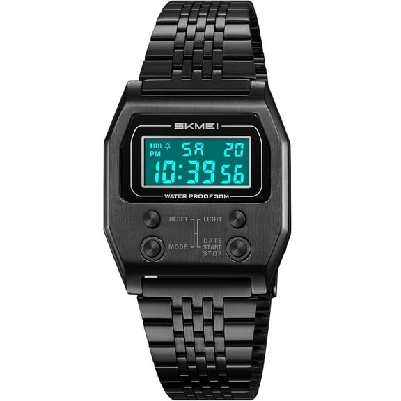 Retro Rectangle Digital Watch For Men Classic Stylish Design Multifunction Stainless Steel Business Men Wristwatch With Alarm, Stopwatch, Countdown