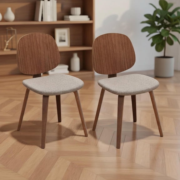 Resenkos Set of 2 Wooden Dining Chairs with Bentwood Frame & Soft Padded Seat, Mid-Century Side Chairs for Dining Room Kitchen, Walnut, Walnut & Gray