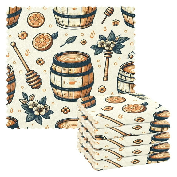 6 Packs Honey Barrel with Orange Kitchen Dish Towels Soft Absorbent Dish Cloths 11"x11"