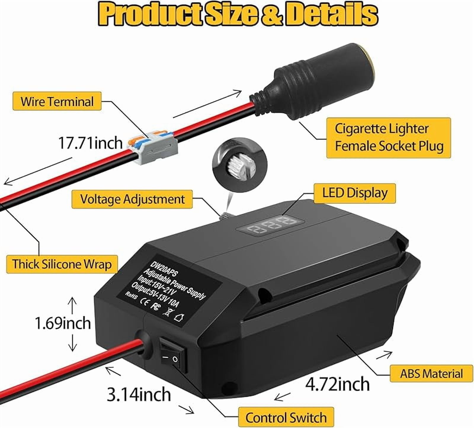 Step Down Converter for De*walt 20V to12V Power Wheels Battery Adapter&Cigarette Lighter Adapter,DC 12V(5-13V) Buck Converter Regulator, Power Wheel Adapter for All Car Appliances