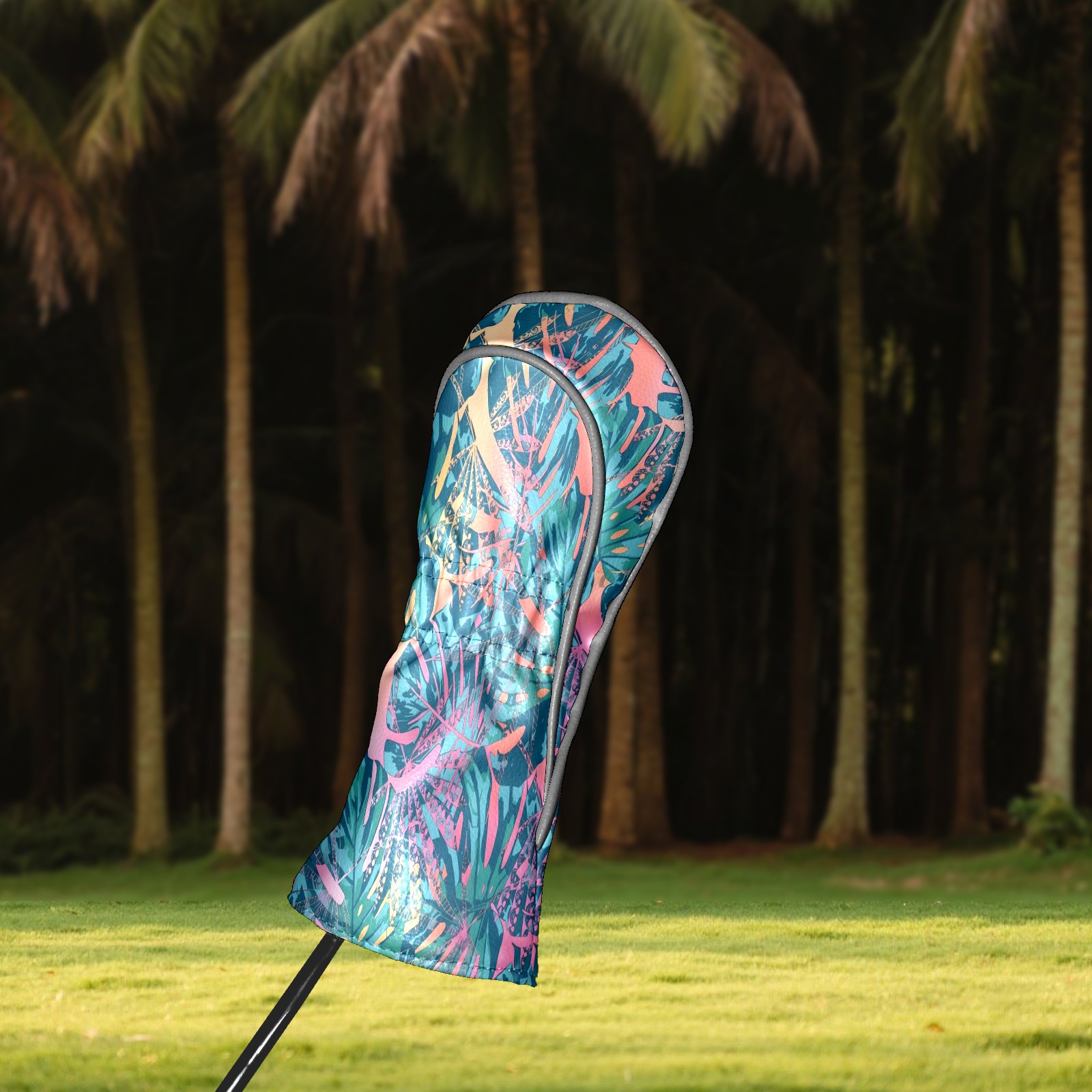 Golf Club Covers, Green Floral Premium PU Leather Driver Hybrid Putter Head Covers with Velvet Lining, Waterproof Golf Gifts for Men Women