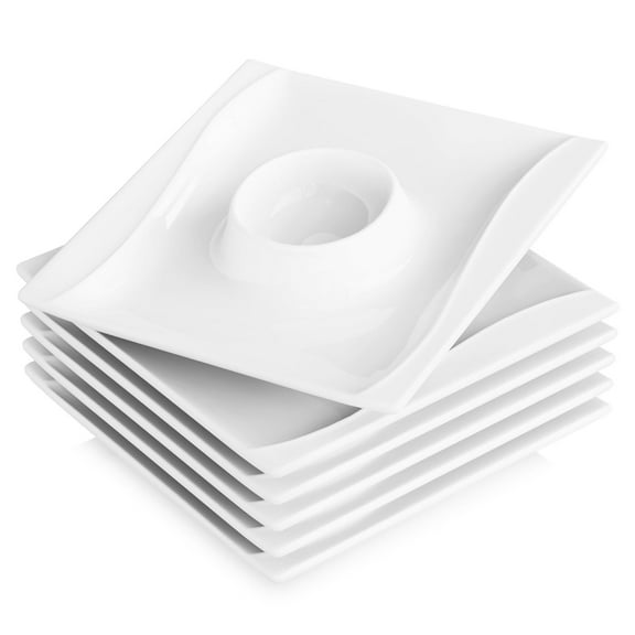 Malacasa, Series Carina, 6-Piece Porcelain Egg Stand Plates Dinnerware Set, Ivory White Dinner Set, Service for 6