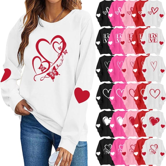 Dgankt Plus Size Clothes for Women Valentines Day Sweatshirt for Women Funny Love Heart Shirts Casual Valentine Pullover Long Sleeve Tops XS-XL