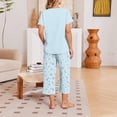 thumbnail image 7 of LIZUOJUN Soft Comfortable V Neck Pajamas for Women Short Sleeve Capri Pants Floral Print Soft Sleepwear Loungewear 2 Piece PJ Set Summer Spring Warm Weather - M, 7 of 7