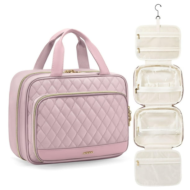 Neceser de viaje para maquillaje, diseño MDODO, para colgar, color rosa y morado