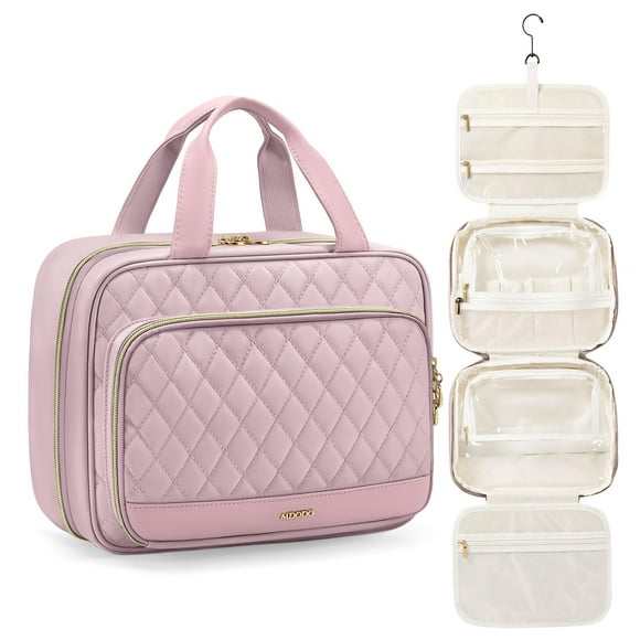Neceser de viaje para maquillaje, diseño MDODO, para colgar, color rosa y morado