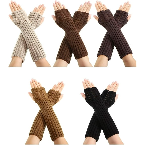 Dalrosia Knit Arm Warmer Fingerless Gloves Knitted Long Mitten Women Thumb Hole Gloves