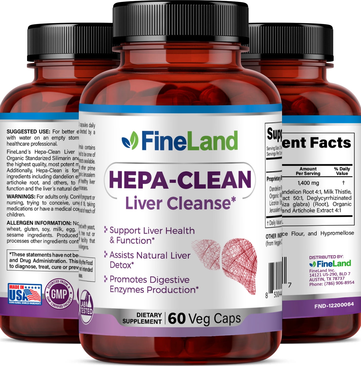 Fineland Vitamins HEPA-CLEAN Liver Cleanse Digestive Enzymes 60 Count 60 Veggie Caps