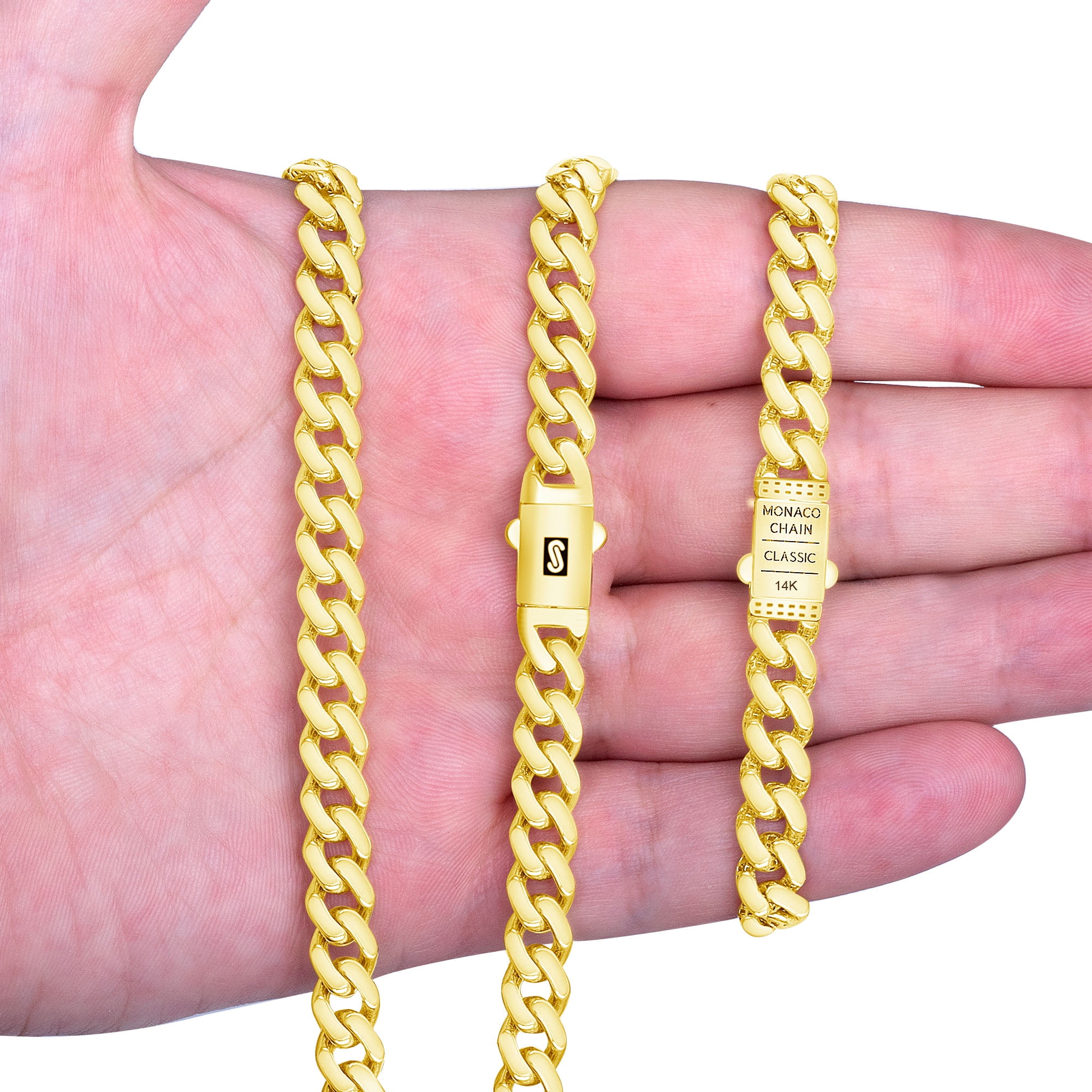 Nuragold 14k Real Yellow Gold Royal Monaco 7.5mm Miami Cuban Link Bracelet (7"-9") Italian Jewelry for Men & Women