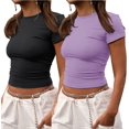 thumbnail image 1 of Crop Workout Tops for Women Pack Summer Short Sleeve Gym Athletic Compression Shirts Cute Tight Basic Tops Tee, 1 of 6