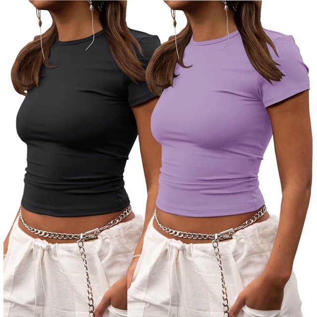 Crop Workout Tops for Women Pack Summer Short Sleeve Gym Athletic Compression Shirts Cute Tight Basic Tops Tee