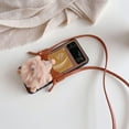 thumbnail image 3 of for Samsung Galaxy Z Flip 3 Wallet Case,Cute Furry Toy Luxury Brown Card Package Phone Cases with Leather Lanyard Flip Shockproof Protector for Galaxy Z Flip 3 5G 2021 Women Girls, 3 of 15