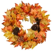Coolmade 20" Fall Wreath Thanksgiving Decorations for Front Door with Pumpkins Pinecone Berry Artificial Maples Leaves Wreath Autumns Harvest Fall Thanksgivings Decoration Indoor Outdoor Dcor