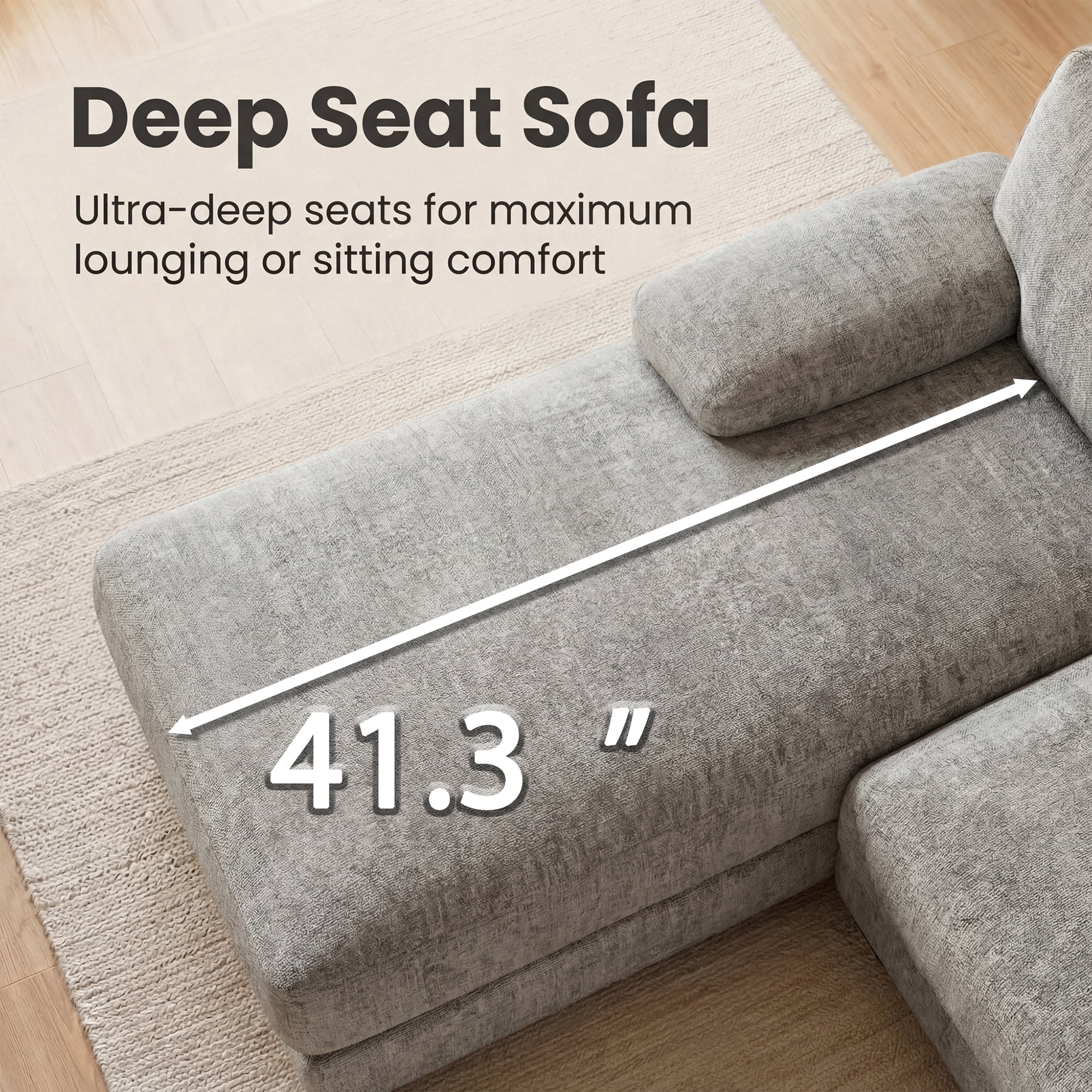 Vineego U-Shaped Sectional Sofa with Double Chaise 4-Seat Modular Sofa Couch for Living Room,Chenille Gray