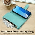 thumbnail image 6 of Butterfly Flower Embossed Wallet Case for iPhone 12 Pro Max, PU Leather Case Magnetic Closure Handbag Zipper Pocket Case Kickstand Card Slots with Hand Strap Flip Case for Women Girls, Green, 6 of 7