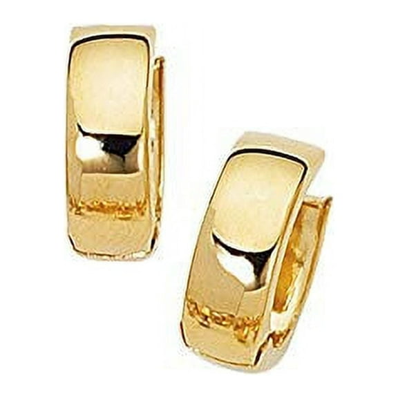 JewelStop 14k Shiny Yellow Gold Round Huggie Hoop Earrings, Hinged Clasp - 5x15mm, 2.2gr.