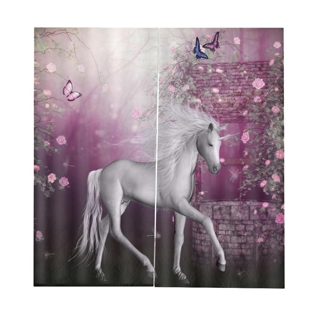 Juego de 2 Paneles de Cortina de Ventana con Estampado de Animales en 3D para Unicornio