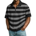 thumbnail image 2 of Polo Shirts for Men Casual Quarter-Zip Striped Beach Shirt Lightweight Short Sleeve T Shirt Fashion Business Collared Pullover OIOLOYJM Black 3XL, 2 of 9