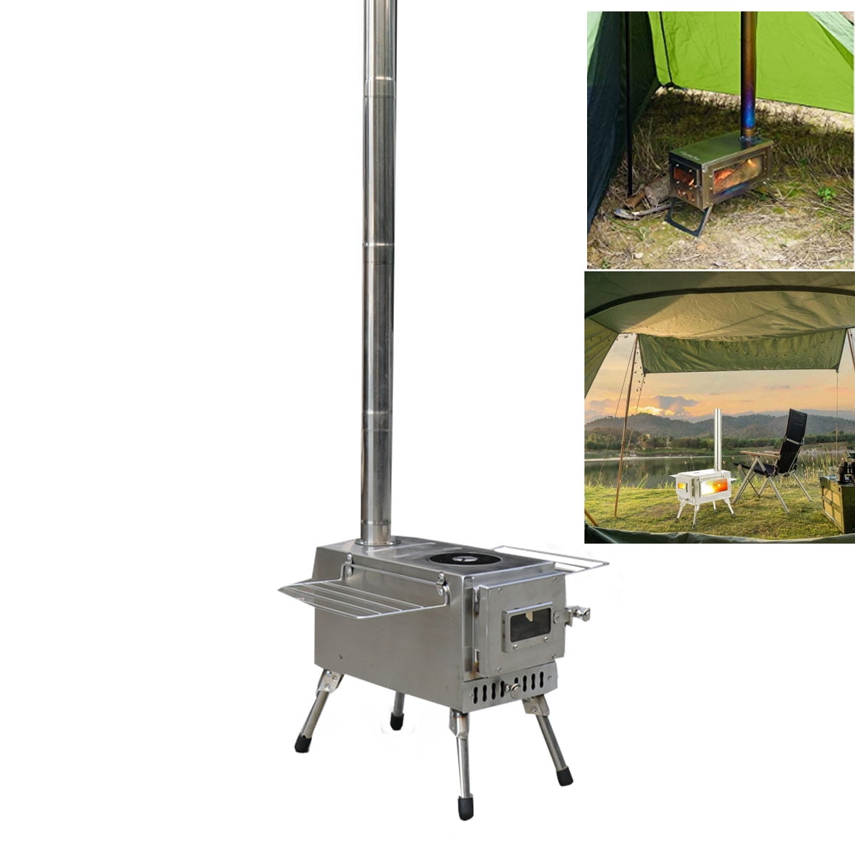 SUDEG Outdoor Wood Burning Stove Tent Camping Stove w/ Chimney For