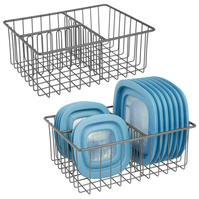 mDesign Metal Kitchen Food Storage Container Lid Holder, 3-Compartment  Organizer Bin for Organization in Kitchen Cabinets