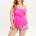 thumbnail image 3 of Jacenvly Plus Size Swimsuit for Women Swimdress Two-Piece Swimwear with Tankini Top Bathing Suits Hot Pink, 3 of 10